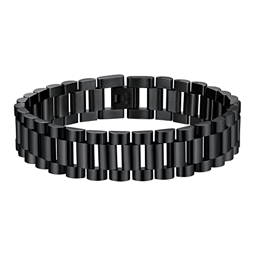 U7 Herren Armband Schwarz Klassische Gliederarmband 22cm/15mm Edelstahl Schwarzarmband Cuban Link Chain Bracelets Wristband Armkette Armreif für Männer Armschmuck Modeschmuck für Geburtstag von U7