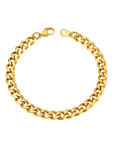 U7 Herren Armkette 18k vergoldet 21cm Panzerkette Armband Cuban Link 6mm breit Massive Gliederkette Trendig Hip Hop Modeschmuck für Männer Jungen Geschenk für Vatertag Geburtstag von U7