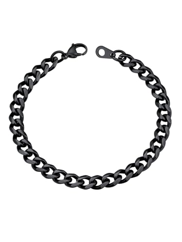 U7 Herren Armkette schwarz Edelstahl 19cm Panzerkette Armband Cuban Link 6mm breit Massive Gliederkette Trendig Hip Hop Modeschmuck für Männer Jungen Geschenk für Vatertag Geburtstag von U7