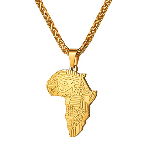 U7 Halskette mit Anhänger für Männer 18k vergoldet Karte von Afrika mit Gravur Horusauge Muster antiken Afrikanische Schmuck für Weihnachten Jahrestag, gold von U7