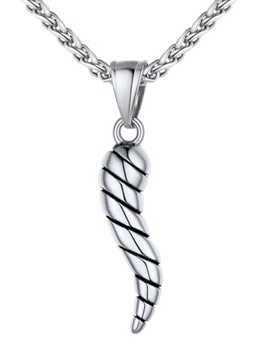 U7 3D Italienisches Horn Kette Herren Cornicello Amulett-Anhänger für Frauen Chili Collier Charm Anhänger Halskette Edelstahl Hornkette Silberkette Cool Glücksbringer Schmuck Geschenke für Liebe von U7