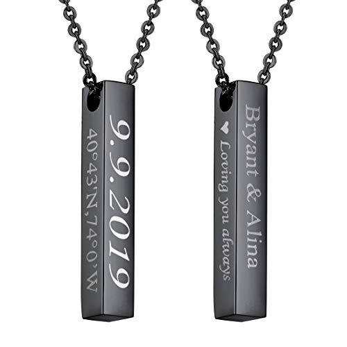 U7 Herren Collier personalisiert 3D Stäbchen Kette für Männer Jungen schwarz Edelstahl Name Gravur Quader Stab Anhänger Halskette Minimalist Modeschmuck für Geburtstag Jahrestag von U7