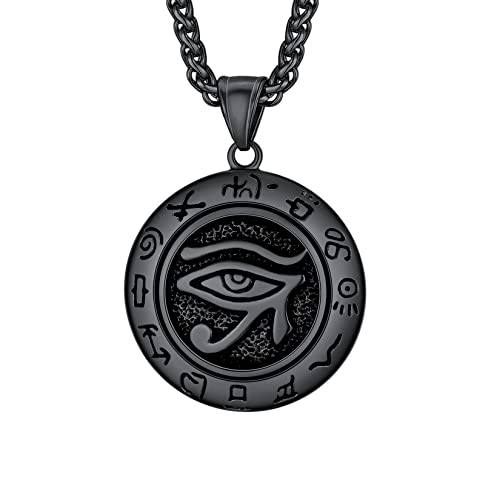 U7 Herren Damen Horusauge Anhänger Halskette schwarz Edelstahl Udjat-Auge Medaille mit 55+5cm Weizenkette Altägyptische Amulette Modeschmuck für Geburtstag von U7