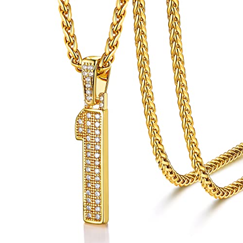 U7 Herren Damen Ziffer Kette 18k vergoldet glitzernde Zahl 1 Anhänger Halskette Iced Zirkonia Numerologie Modeschmuck Accessoire für Hip Hop Rocker Rapper von U7