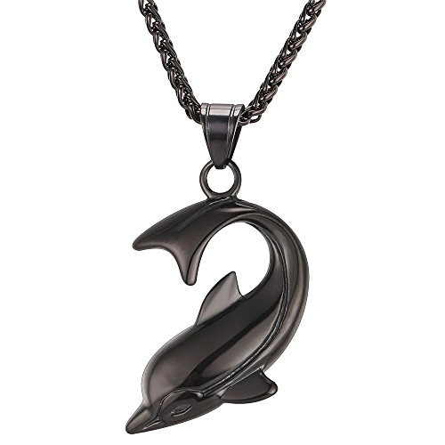 U7 Herren Delphin Kette schwarz Edelstahl Ozean Tier Delphin Anhänger mit 3mm/55+5cm Weizenkette trendiger Modeschmuck Accessoire von U7