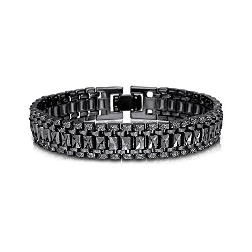 U7 Herren Gliederarmband 12mm Breit Klassische Armkette Schwarz Metall plattiert Herrenarmband 19cm lang Armschmuck Geschenk für Männer + Geschenkbox von U7