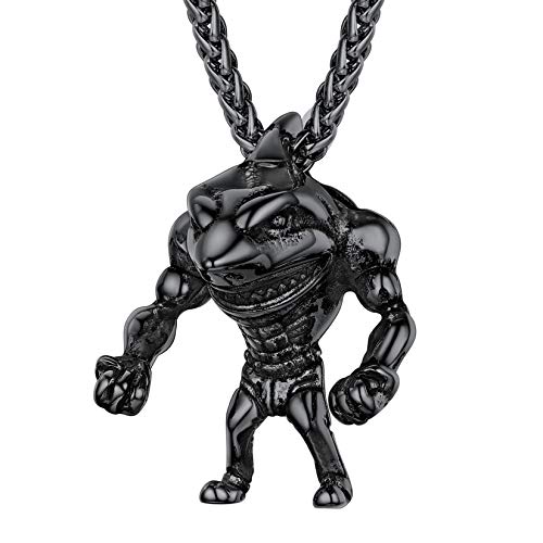 U7 Herren Haifisch Kette schwarz Edelstahl Ozean Tier Hai Fisch Anhänger mit 3mm/55+5cm Weizenkette Cool Punk Modeschmuck Accessoire von U7