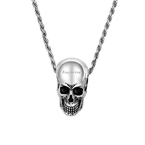U7 Herren Halskette 925er Silber 46+5cm Kordelkette mit personalisiert Totenkopf Schädel Skull Anhänger Gotik Punk Stil Schmuck für Unisex Frauen Jungen von U7