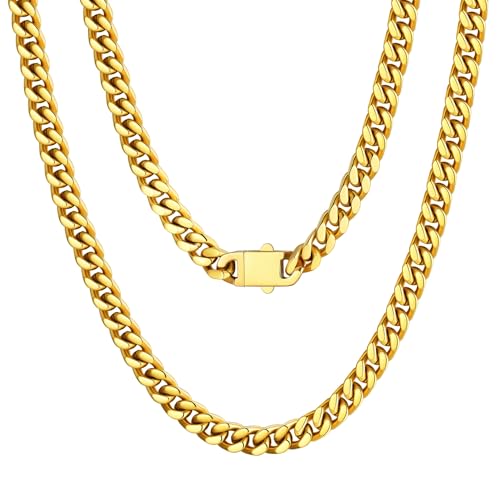 U7 Herren Halskette Edelstahl Kette Männer Schicke Panzerkette Gold Miami Kubanisch Ketten 5mm Breit Halsreif Gliederkette Männer Schwer Glieder Link Chain Necklace Metallkette Halsschmuck für Jung von U7