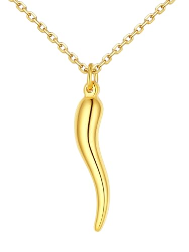 U7 Herren Halskette mit Hornanhänger Cornicello Kette Edelstahl Herren Cornicello Anhänger Chili Italienisch Horn Halskette Gold Damen 3D Italien Hörner Kette Amulett Modeschmuck für Freund von U7