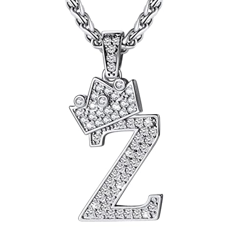 U7 Herren Halskette mit Krone Buchstaben Z Anhänger Glücksbuchstaben Ketten Silber Buchstabenanhänger Halsschmuck Zirkonia Crown Letter Rock Collier Initiale Anfangsbuchstaben Modeschmuck für Bruder von U7