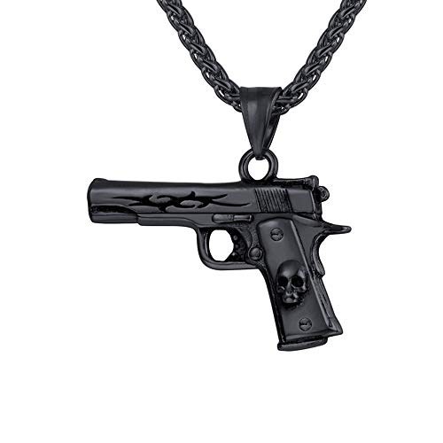 U7 Herren Halskette schwarz Edelstahl Sturmgewehr Mini Uzi Form Anhänger mit 50+5cm Weizenkette Coole Armee Gewehr Waffe Hip Hop Modeschmuck Geschenk für Männer Jungen von U7