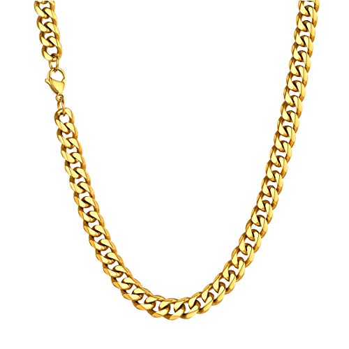 U7 Herren Hip-Hop Panzerkette 9mm breit 18k vergoldet Panzer Halskette 55cm kubanische Gliederkette Link Necklace trendig Modeschmuck Accessoire für Jungen Männer von U7