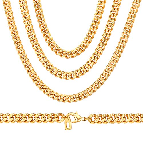 U7 Herren Kette 70cm Gelbgold überzogen lang Panzerkette 4,5mm 1:1 kubanische Gliederkette Männer Jungen Klassische Halskette Hip Hop Modeschmuck Accessoire für Party Jahrestag von U7