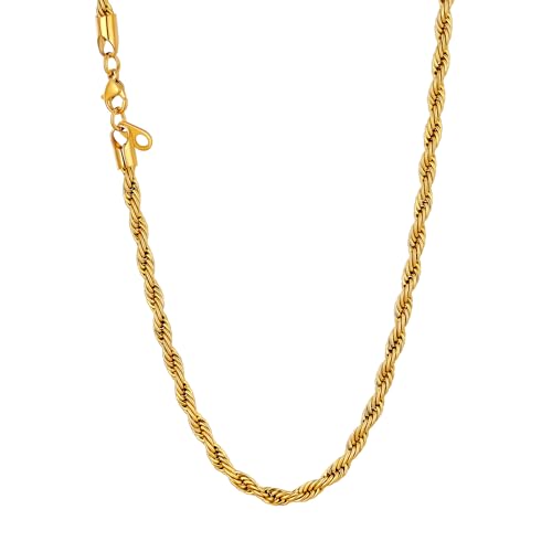 U7 Herren Kette Collier 18k vergoldet 46cm Kordelkette Halskette 3mm breit Gliederkette Hip Hop Zopfkette Modeschmuk Accessoire für Männer Frauen von U7