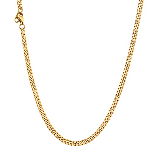 U7 Herren Kette Collier 18k vergoldet 46cm Panzerkette Halskette 3mm breit kubanische Gliederkette Hip Hop Link Necklace Modeschmuk Accessoire für Männer Frauen von U7