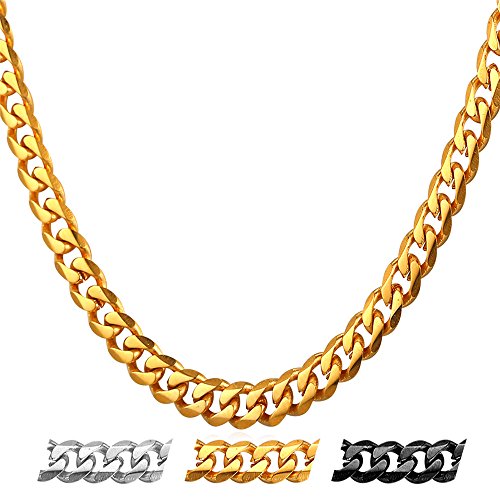 U7 Herren Kette Collier 18k vergoldet 46cm Panzerkette Halskette 6mm breit kubanische Gliederkette Hip Hop Link Necklace Modeschmuk Accessoire für Männer Frauen von U7