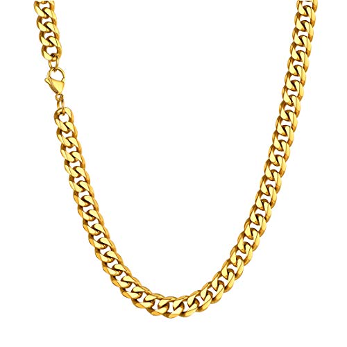 U7 Herren Kette Collier 18k vergoldet 46cm Panzerkette Halskette 9mm breit kubanische Gliederkette Hip Hop Link Necklace Modeschmuk Accessoire für Männer Frauen von U7