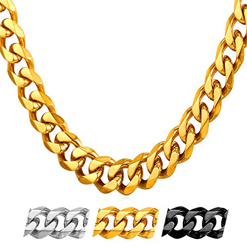 U7 Herren Kette Collier 18k vergoldet 46cm Panzerkette Halskette 9mm breit kubanische Gliederkette Hip Hop Link Necklace Modeschmuk Accessoire für Männer Frauen von U7