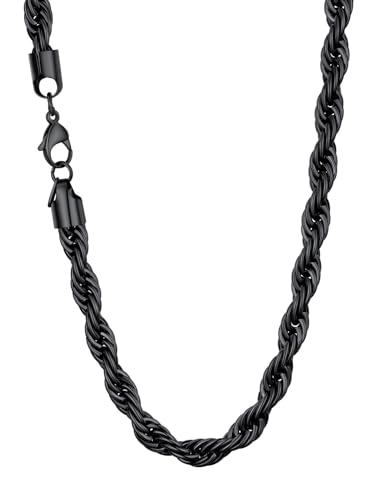 U7 Herren Kette Schmuck schwarz Edelstahl lang Kordelkette Halskette 9mm/71cm Schlichte Gliederkette Zopfkette Hip Hop Rapper Roker Modeschmuck für Männer von U7
