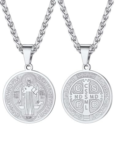 U7 Herren Medaille Anhänger Halskette Edelstahl Heiligen Benedikt von Nursia Benediktuskreuz Benediktusmedaille Regeligöse Schmuck für Männer von U7