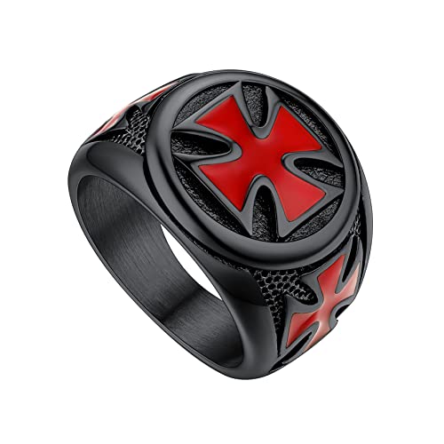 U7 Herren Öltropfender Kreuz Tempelritter-Ring Statement Ring Edelstahl Wikinger Bandring Schwarz Casual Modeschmuck Street Style Accessoire für Männer Jungen(Ring Größe 54) von U7