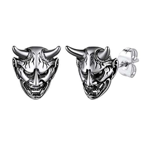 U7 Herren Ohrstecker mit Japanischer Maske Edelstahl Hannya Maske Ohrringe Dämon Samurai Prajna Ohrstecker Creolen Devil Mask Ohr Piercing Punk Rock Ear Studs Ohr Piercing Modeschmuck für Männer von U7