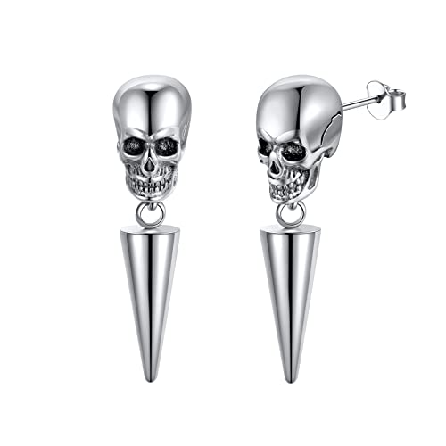 U7 Herren Ohrstecker mit Totenkopf Edelstahl Biker Gotik Totenschädel Ohr Piercing Punk Rock Ear Studs Modeschmuck für Männer Jungen 08: Silber von U7