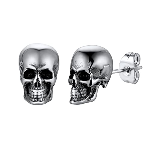U7 Herren Ohrringe Edelstahl Damen Vintage Totenkopf Ohrstecker Männer Totenköpfe Ohrringe für Herren Punk Skull Ear Stud Ohrstecker Totenschädel Creolen Silber Punk Ohrpiercing Ohrschmuck für Vater von U7
