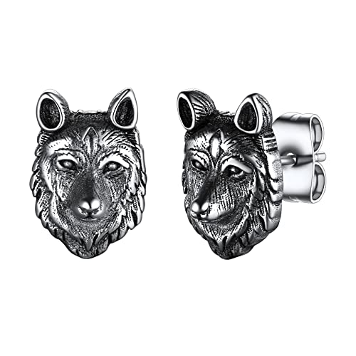 U7 Herren Ohrstecker mit Wolfskopf Edelstahl Ohrringe Männer Wikinger Wolf Ohrstecker Coole Ohr Piercing Gotik Punk Rock Ear Studs Jungen Modeschmuck für Vater von U7
