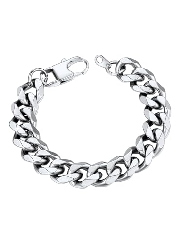 U7 Herren Panzerkette Armband 19cm Massive Cuban Link Armkette 12mm breit Edelstahl Gliederkette Trendig Hip Hop Modeschmuck für Männer Jungen Geschenk für Vatertag Geburtstag von U7