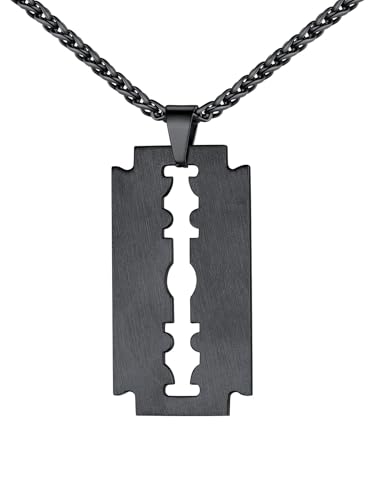 U7 Herren Rasierklinge Anhänger mit 50+5cm Weizenkette Schwarz Halskette 316L Edelstahl matt gebürstet Rasiermesser Klinge Halskette Razor Blad Necklace Halsschmuck Modeschmuck für Vater Sohn U7 Herren Rasierklinge Anhänger mit 50+5cm Weizenkette Schwarz Halskette 316L Edelstahl matt gebürstet Rasiermesser Klinge Halskette Razor Blad Necklace Halsschmuck Modeschmuck für Vater Sohn von U7