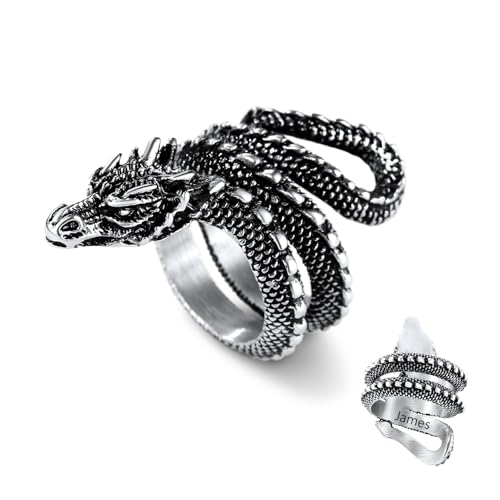 U7 Herren Ring mit Drachen Silberring Punk Edelstahl Wikinger Drache Ring Gravur Bandring Vintage Lóng Statement Ring Biker Rapper Siegelring Fingerrring Modeschmuck Accessoire für Geburtstag von U7