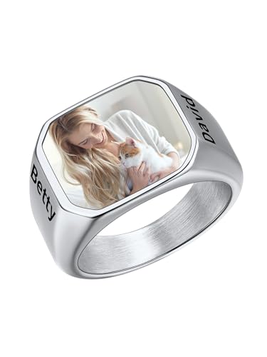 U7 Herren Ring mit Foto Personalisierter Siegelring mit Gravur Männer Fotoringe Edelstahl Ringe Herren Fingerring Gravur Bandring Statement Ring Mens Jahrestagsring Modeschmuck für Vater Hochzeit von U7