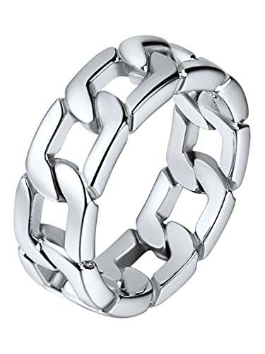 U7 Edelstahl Massiv Kettenring für Männer Großer Ring Hip Hop Street Style Fingerring Cuban Link Panzerkette Rockerring Silberring Modeschmuck für Vatertag Halloween(Ring Größe 62.1) von U7