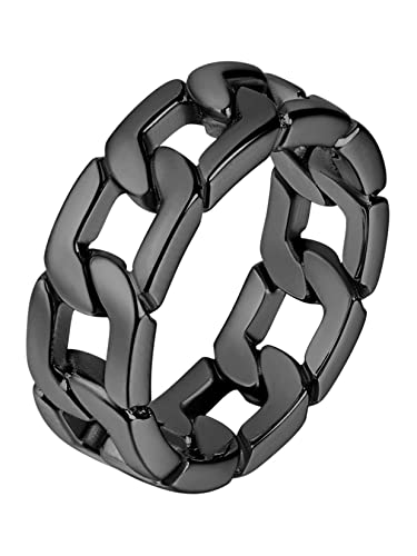 U7 Schwarz Herren Cuban Link Rockerring Gotik Großer Ring Fingerring Statement Ring Hip Hop Punk Rock Massiv Simpel Kettenring Männer Modeschmuck Accessoire für Vater Bruder(Ring Größe 59.5) von U7