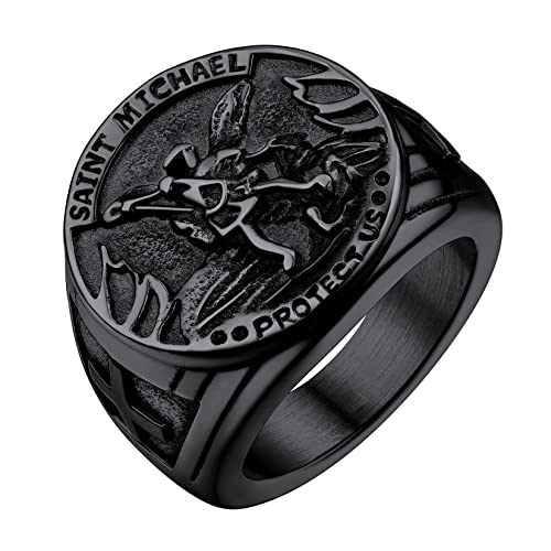 U7 Herren Siegelring mit St. Michael der Erzengel Porträt Schwarz Katholischer Schutzpatron Ring Fingerring religiöser Modeschmuck Accessoire für Männer(Ring Größe 64) von U7