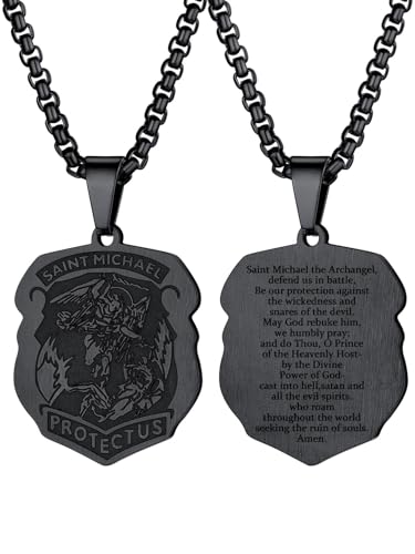 U7 Herren St. Michael Erzengel Kette schwarz Edelstahl Heilige Michael Anhänger mit 55+5cm/3mm Venezianierkette Schutz Patron Amulett Modeschmuck Accessoire U7 Herren St. Michael Erzengel Kette schwarz Edelstahl Heilige Michael Anhänger mit 55+5cm/3mm Venezianierkette Schutz Patron Amulett Modeschmuck Accessoire von U7