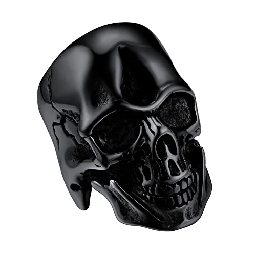 U7 Herren Statement Ring Schwarz Totenkopf Ring Gotik Punk Totenschädel Design Bandring Modeschmuck Street Style Accessoire für Männer Jungen(Ring Größe 54) von U7
