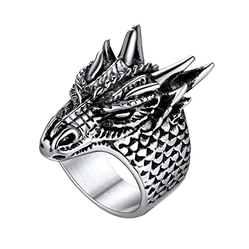 U7 Herren Statement Ring mit Lóng Motiv Edelstahl Chinesische Drache Großer Ring Hip Hop Street Style Modeschmuck Accessoire für Biker Rapper(Ring Größe 64) von U7