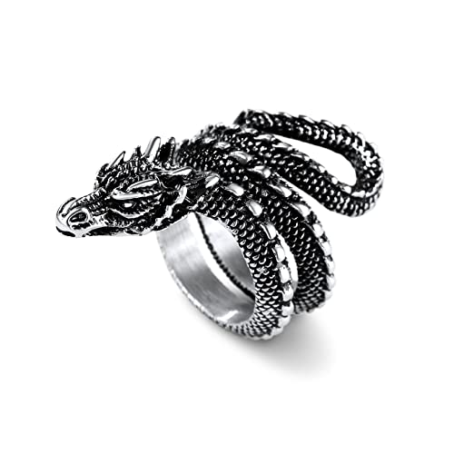 U7 Herren Statement Ring mit Lóng Motiv Edelstahl Wikinger Drache Großer Ring Hip Hop Street Style Modeschmuck Accessoire für Biker Rapper(Ring Größe 64) von U7