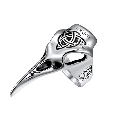 U7 Herren Statement Ring mit Odin Rabe Ehebandring Edelstahl Wikinger Crow Totenkopf Ring mit Celtic Knoten Silberring Gravur Fingerring Rock Siegelring Bandring Modeschmuck für Biker Rapper von U7