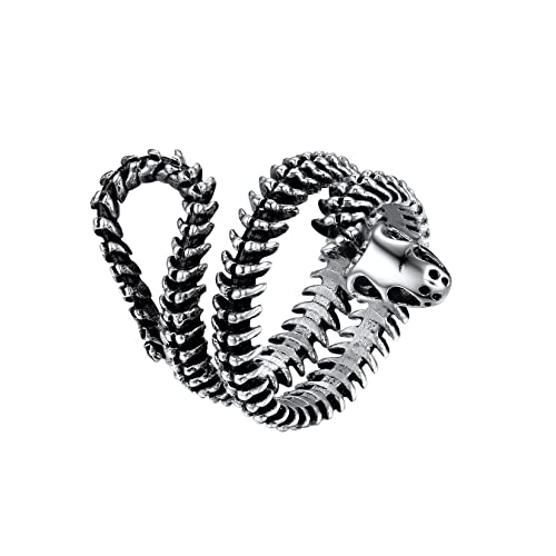 U7 Herren Statement Ring mit Python-Schlangenknochen Edelstahl Großer Ring Hip Hop Street Style Fingerring Modeschmuck Accessoire für Rapper Party(Ring Größe 65) von U7