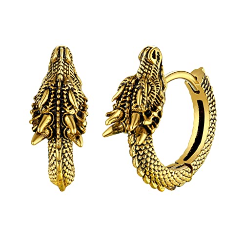 U7 Herren Vintage Drachen Creolen Huggie Kreolen Piercing Ohr Ohrstecker Edelstahl Ohrringe Ohrschmuck Lünette Coole Gotik Schmuck Accessoire für Vater Damen Männer Gold von U7