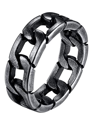 U7 Herren Vintage Grau Panzerkette Ring Kettenring Gotik Statement Ring Fingerring Cuban Link Rockerring Modeschmuck Hip Hop Rapper Accessoire für Geburtstag(Ring Größe 57.0) von U7