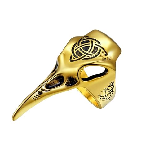 U7 Herren Wikinger Odin Rabe Ring 18k vergoldet Gotik Großer Ring Rabe Schädel Statement Ring Hip Hop Punk Rock Männer Modeschmuck Accessoire(Ring Größe 59) von U7