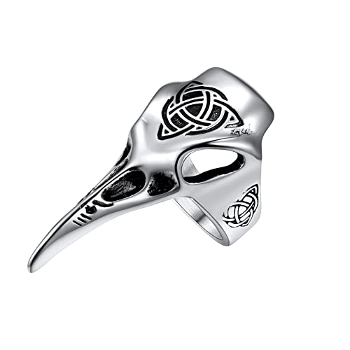 U7 Herren Wikinger Odin Rabe Ring Edelstahl Gotik Großer Ring Rabe Schädel Statement Ring Hip Hop Punk Rock Männer Modeschmuck Accessoire(Ring Größe 59) von U7