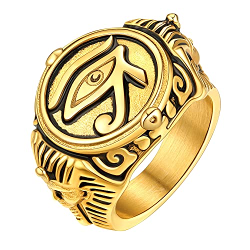 U7 Herren großer Ring 18k vergoldet Siegelring mit Ägyptien Horusauge und Sphinx Muster Vintage Stil Modeschmuck Street Style Accessoire für Männer Jungen(Ring Größe 54) von U7
