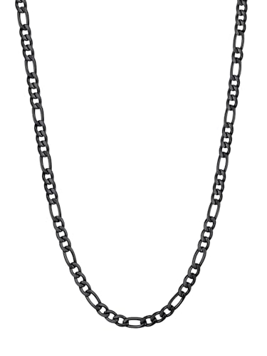 U7 Herren lang Halskette - 76cm 3mm breit schwarz Edelstahl Figarokette - 1+3 Gliederkette Figaro Link Necklace Hip Hop Stil Figaro Kette Modeschmuck für Männer Jungen von U7