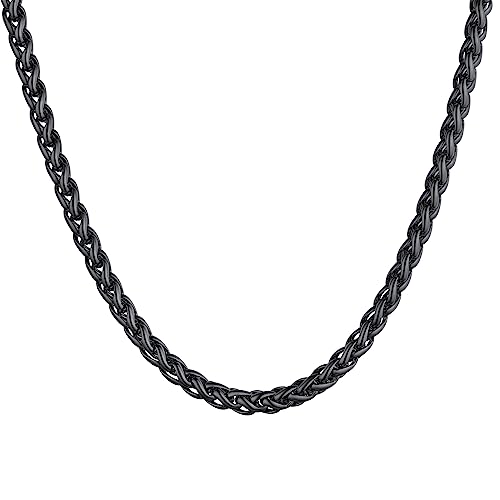 U7 Herren lang Halskette - 76cm 6mm breit schwarz Edelstahl Weizenkette - Gliederkette Spiga Chain Necklace Hip Hop Stil Kette Modeschmuck für Männer Jungen von U7